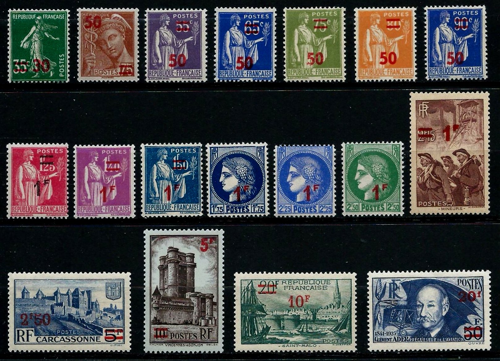 Timbre France Yvert 476/493 - France Scott 400/414