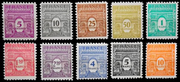 Timbre France Yvert 620/629 - France Scott OS1/10