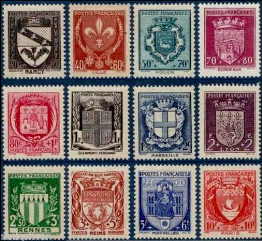 Timbre France Yvert 526/537 - France Scott B117/B128